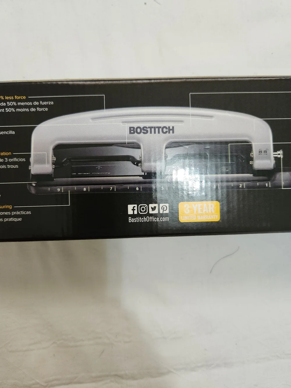 Bostitch White Three-Hole Punch - Heavy Duty, 12-Sheet Capacity